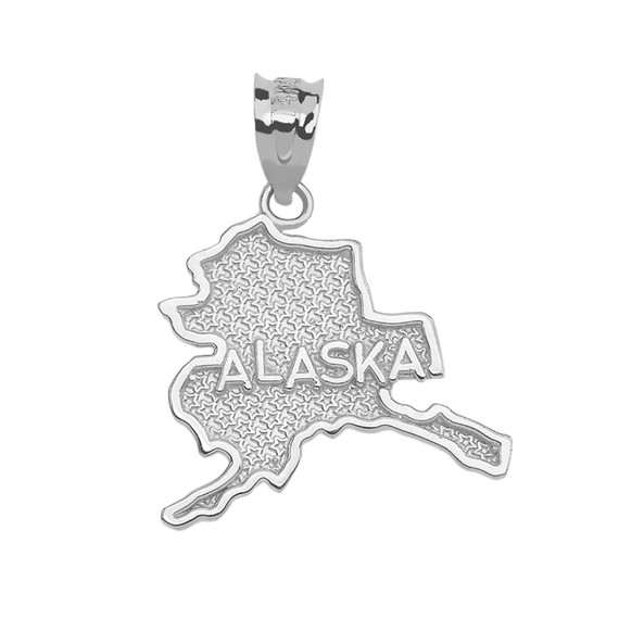 White Gold Alaska State Map Pendant Necklace