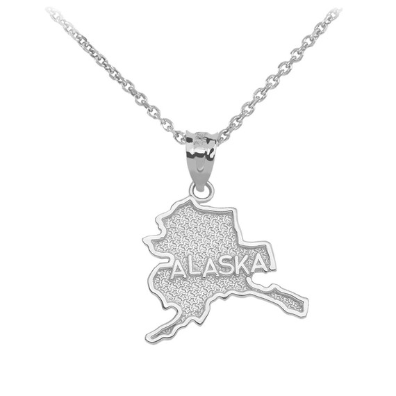 Sterling Silver Alaska State Map Pendant Necklace