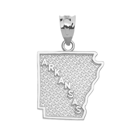 White Gold Arkansas State Map Pendant