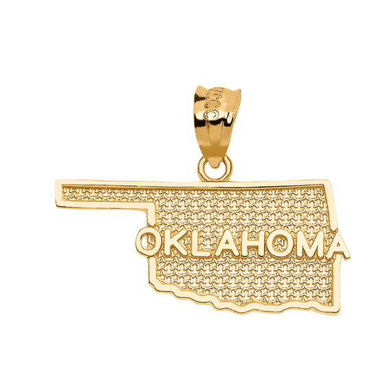 Yellow Gold Oklahoma State Map Pendant Necklace