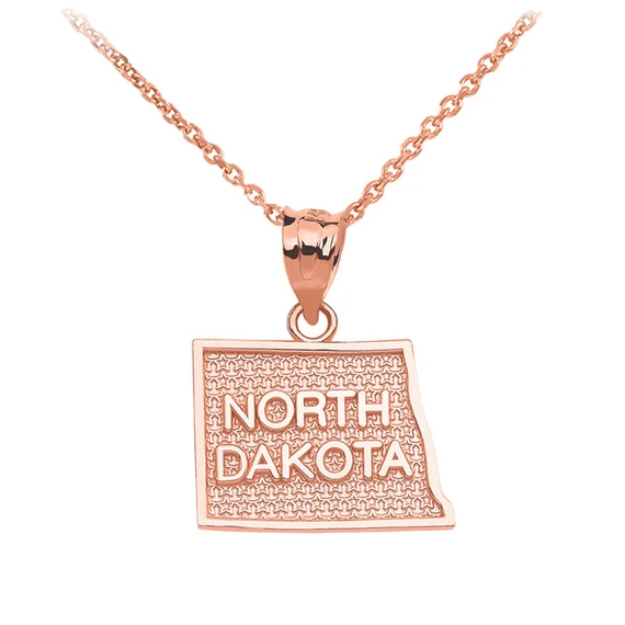 Gold North Dakota State Map Pendant Necklace(Available In Yellow/Rose/White Gold)