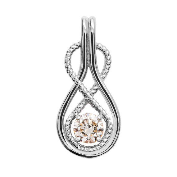 Infinity Rope April Birthstone Cubic Zirconia White Gold Pendant Necklace