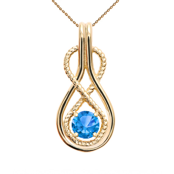 Yellow Gold Rope Infinity Teardrop Blue Topaz Birthstone Pendant Necklace
