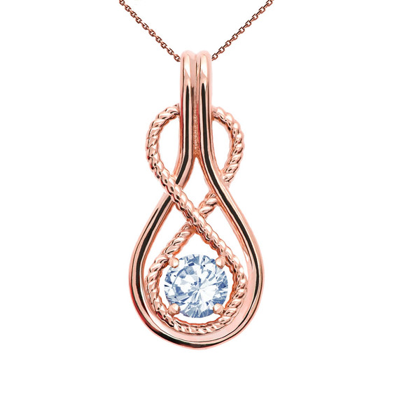 Infinity Rope March Birthstone Aquamarine Rose Gold Pendant Necklace