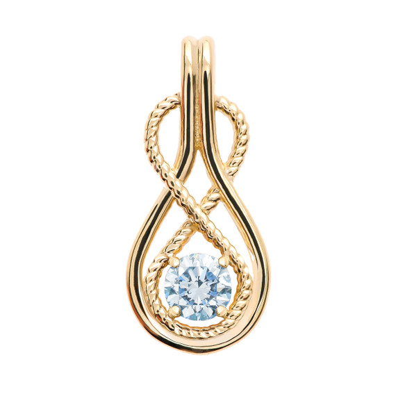 Infinity Rope March Birthstone Aquamarine Yellow Gold Pendant Necklace