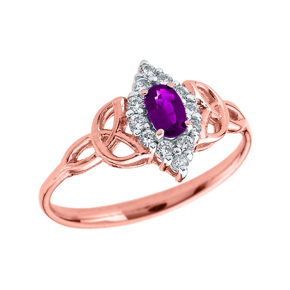 Rose Gold Diamond and Oval Amethyst Trinity Knot Proposal Ring