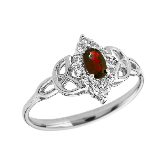 White Gold Diamond and Oval Garnet Trinity Knot Proposal Ring