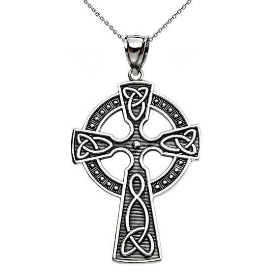 Trinity Knot Celtic Cross Sterling Silver Pendant Necklace