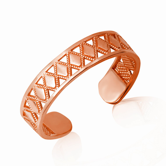 Rose Gold Woman's Beaded Diamond Shape X Design Toe Ring