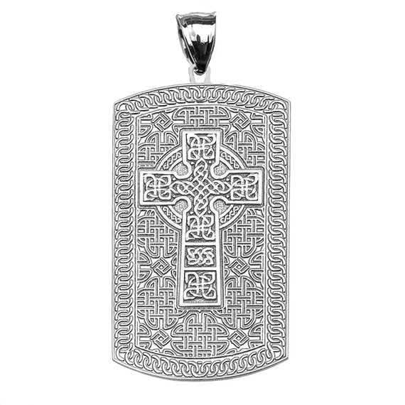 Celtic Cross Trinity Knot Gold Engraveable Dog Tag Pendant Necklace (Available in Yellow/Rose/White Gold)