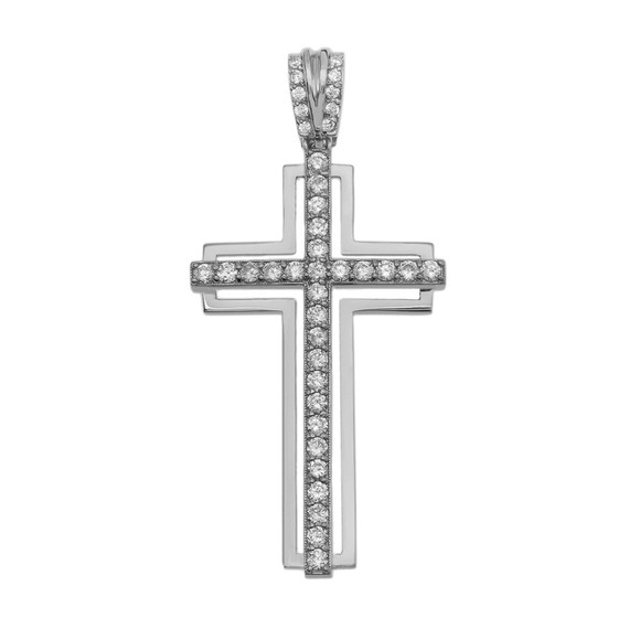 White Gold 2 Carat Cubic Zirconia Cross Pendant