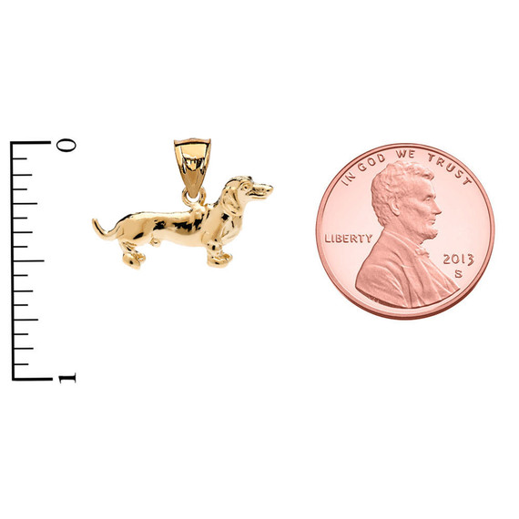Gold Dachshund Pendant Necklace with measurements