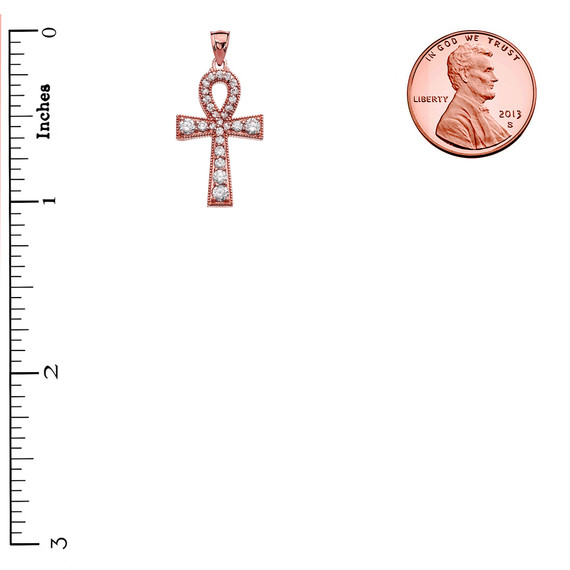 Rose Gold Ankh Cross Diamond Pendant Necklace