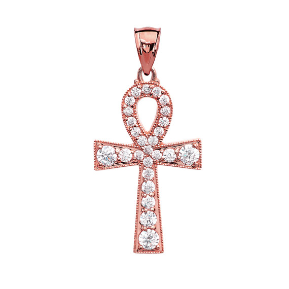 Ankh Cross Diamond Rose Gold Pendant Necklace