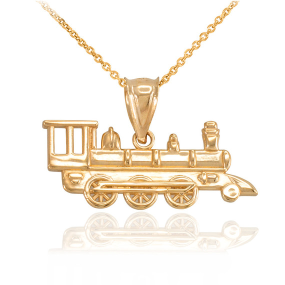 Gold Steam Train Pendant Necklace