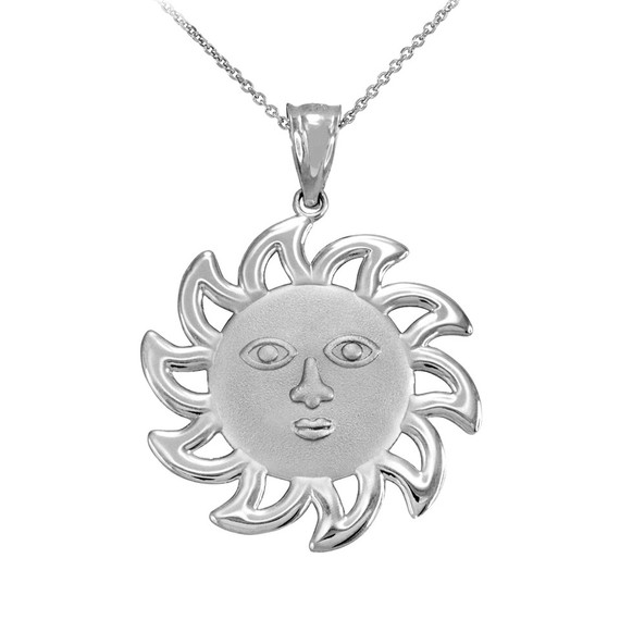 White Gold Smiling Sun Pendant Necklace