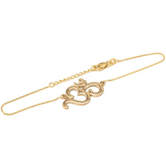 14K Polished Yellow Gold Ohm/Om/Aum Hindu Ganesh Bracelet