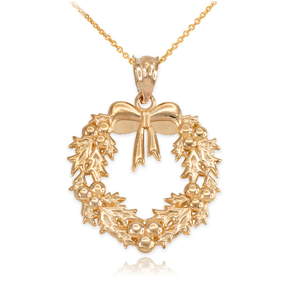 Gold Christmas Wreath Pendant Necklace