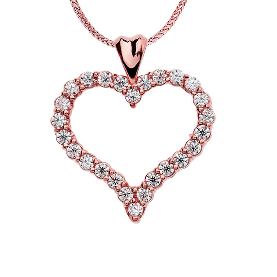 1 Carat Diamond Rose Gold Heart Pendant Necklace