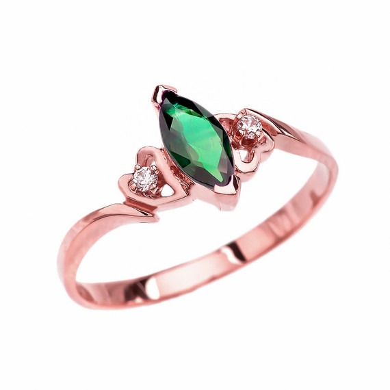 Rose Gold Diamond And Solitaire Marquise (LCE) Emerald Engagement/Proposal Ring