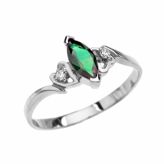 White Gold Diamond And Solitaire Marquise (LCE) Emerald Engagement/Proposal Ring