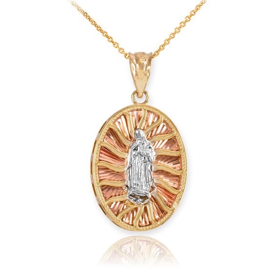 Gold Three-Tone Virgin Mary Guadalupe Pendant Necklace