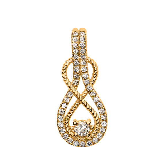 14k Rope Infinity Diamond Yellow Gold Pendant Necklace
