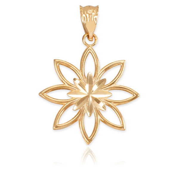 Yellow Gold Polished Daisy Pendant Necklace