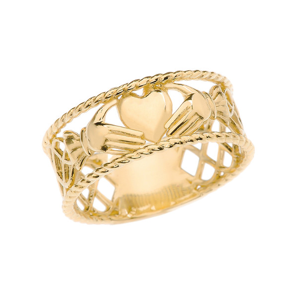 Yellow Gold Claddagh Heart Celtic Knot Ring