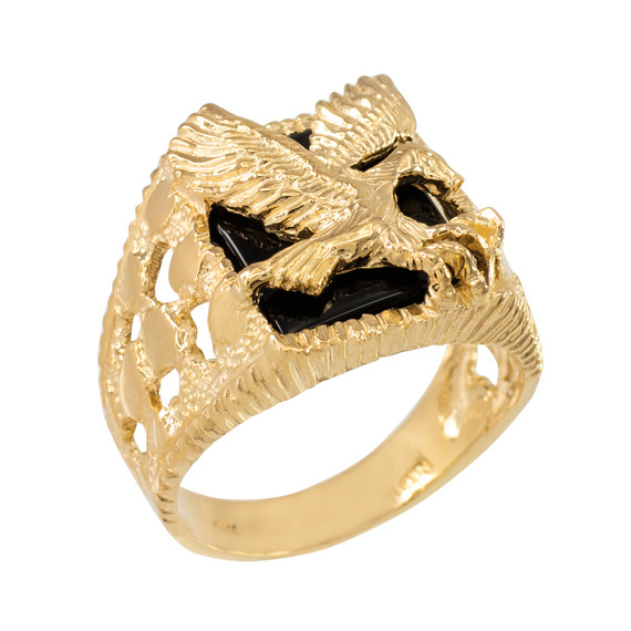 Gold Landing Eagle Onyx Men's Ring