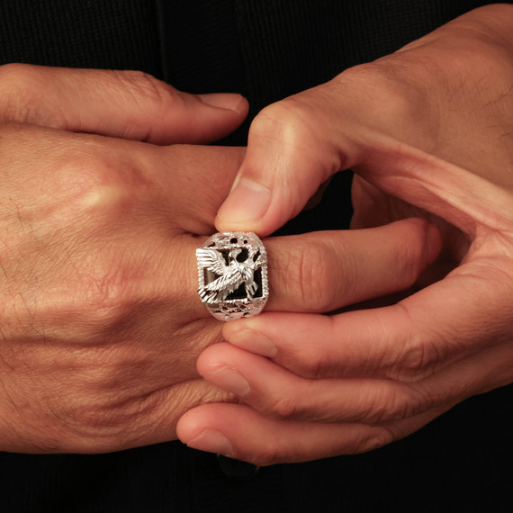 Silver Eagle Black Onyx Ring