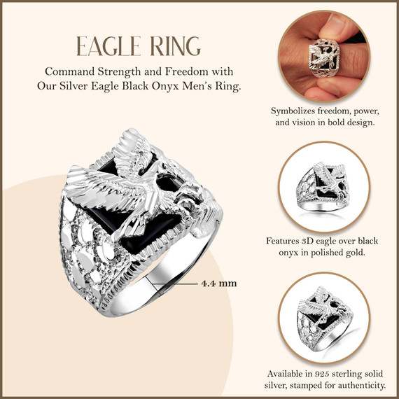 Silver Eagle Black Onyx Ring