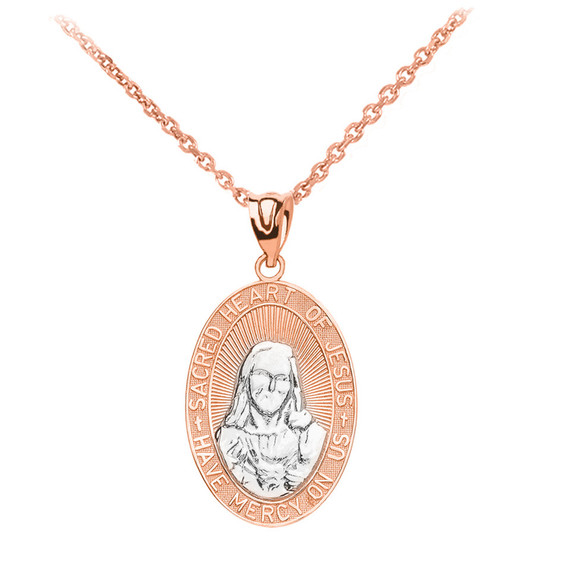 Gold Small Sacred Heart Of Jesus Pendant Necklace (Available in Yellow/Rose/White/Two Tone Gold)