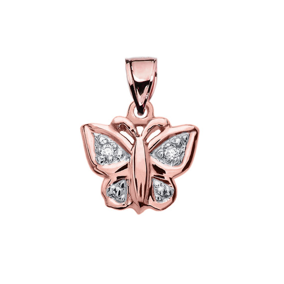 Diamond Butterfly Gold Charm Pendant Necklace (Available in Yellow/Rose/White Gold)