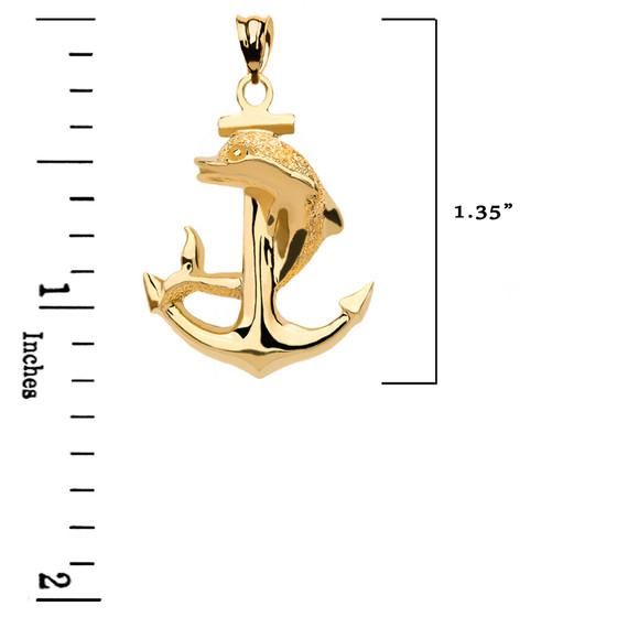 High Polished Gold Textured Dolphin Anchor Pendant Necklace (Available in Yellow/Rose/White Gold)