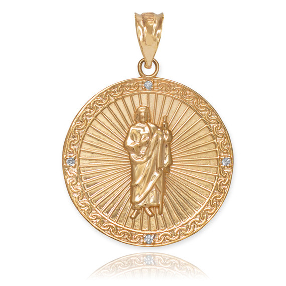 Yellow Gold St Jude Diamond Medal Pendant Necklace