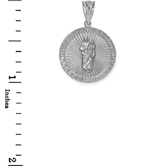 Sterling Silver St Jude CZ Disc Pendant Necklace