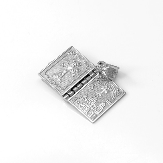 Sterling Silver 3D Armenian Bible Religious Pendant Necklace