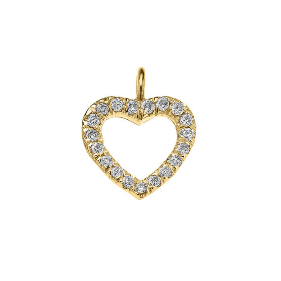 14K Reversible Diamond and High Polish Plain Open Heart Gold Charm Dainty Pendant