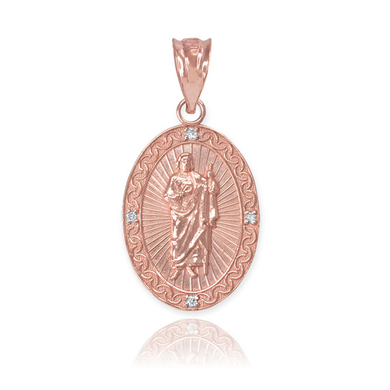 Rose Gold St Jude Diamond Oval Small Pendant Necklace