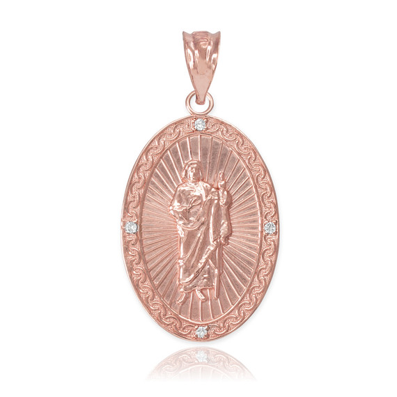 Rose Gold St Jude Diamond Oval Medium Pendant Necklace