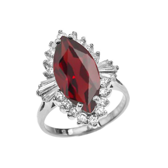 4 Ct CZ Garnet January Birthstone Ballerina White Gold Proposal Ring