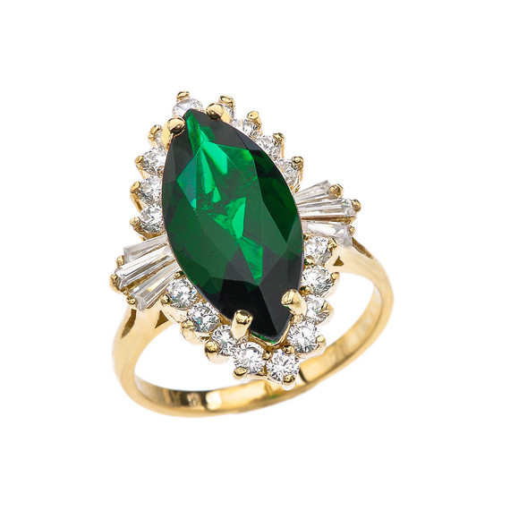 4 Ct CZ Emerald May Birthstone Ballerina Yellow Gold Proposal Ring