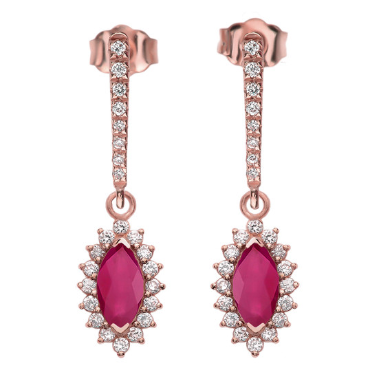 Diamond And Ruby Rose Gold Elegant Earrings