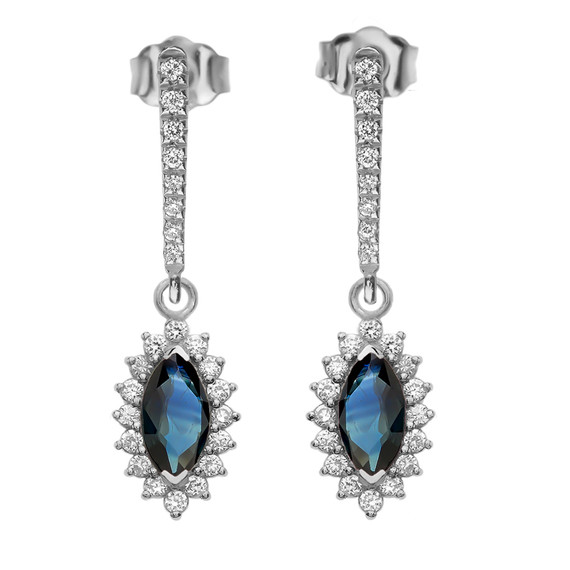 Diamond And Sapphire White Gold Elegant Earrings