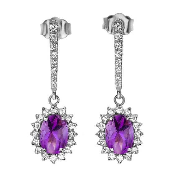 Diamond And Amethyst White Gold Elegant Earrings