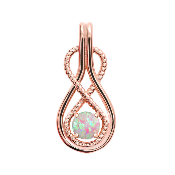 Infinity Rope October Birthstone Opal Rose Gold Pendant Necklace