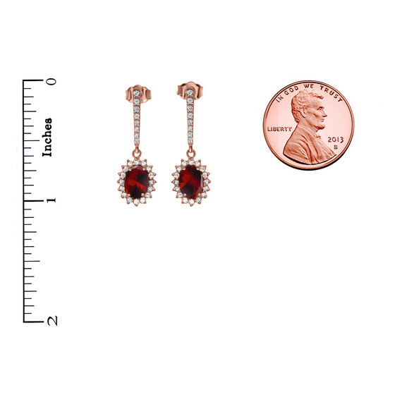 Diamond And Garnet Rose Gold Elegant Earrings