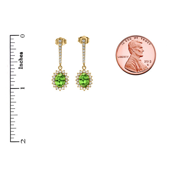 Diamond And Peridot Yellow Gold Elegant Earrings