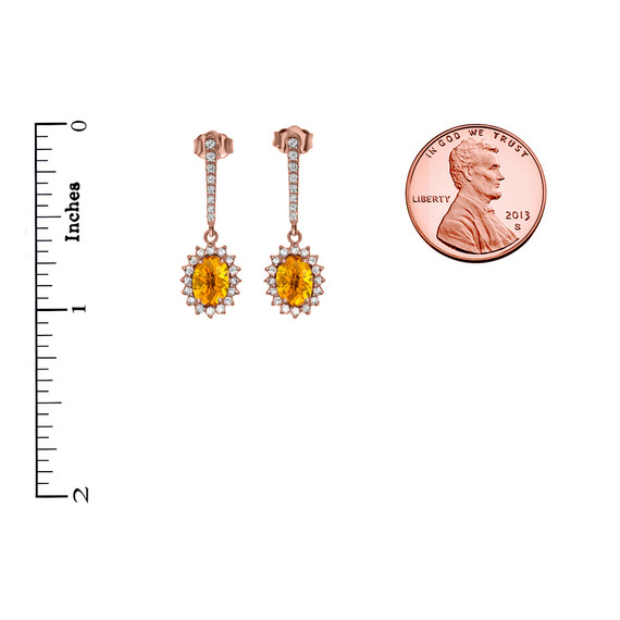 Diamond And Citrine Rose Gold Elegant Earrings